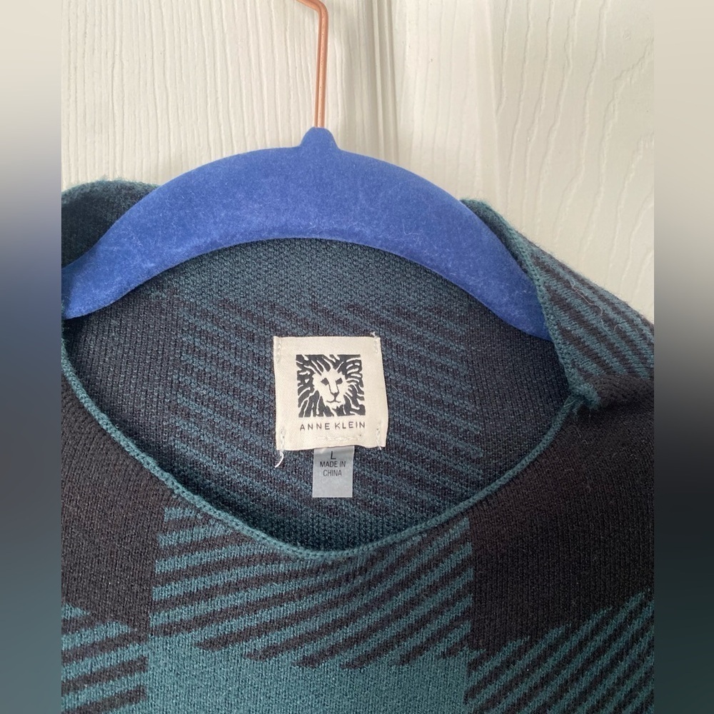 Anne Klein Buffalo Plaid Sweater Mock Neck Green Black Knit Top Size L - Picture 4 of 7
